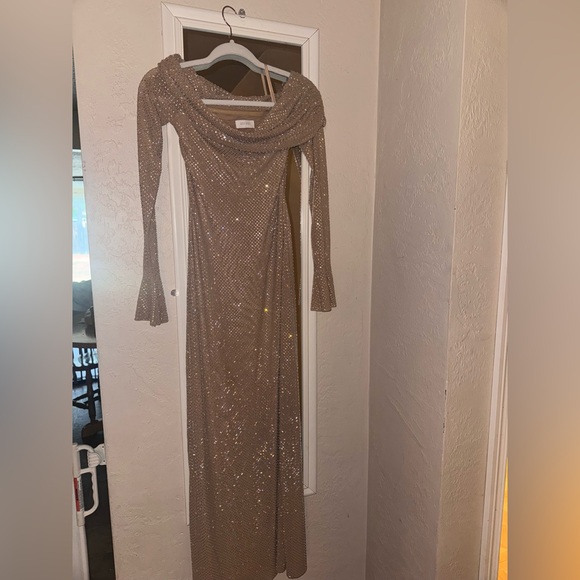 MESHKI Marcel Off Shoulder Diamante Maxi Dress - Nude (retail $185) in S - Picture 12 of 13